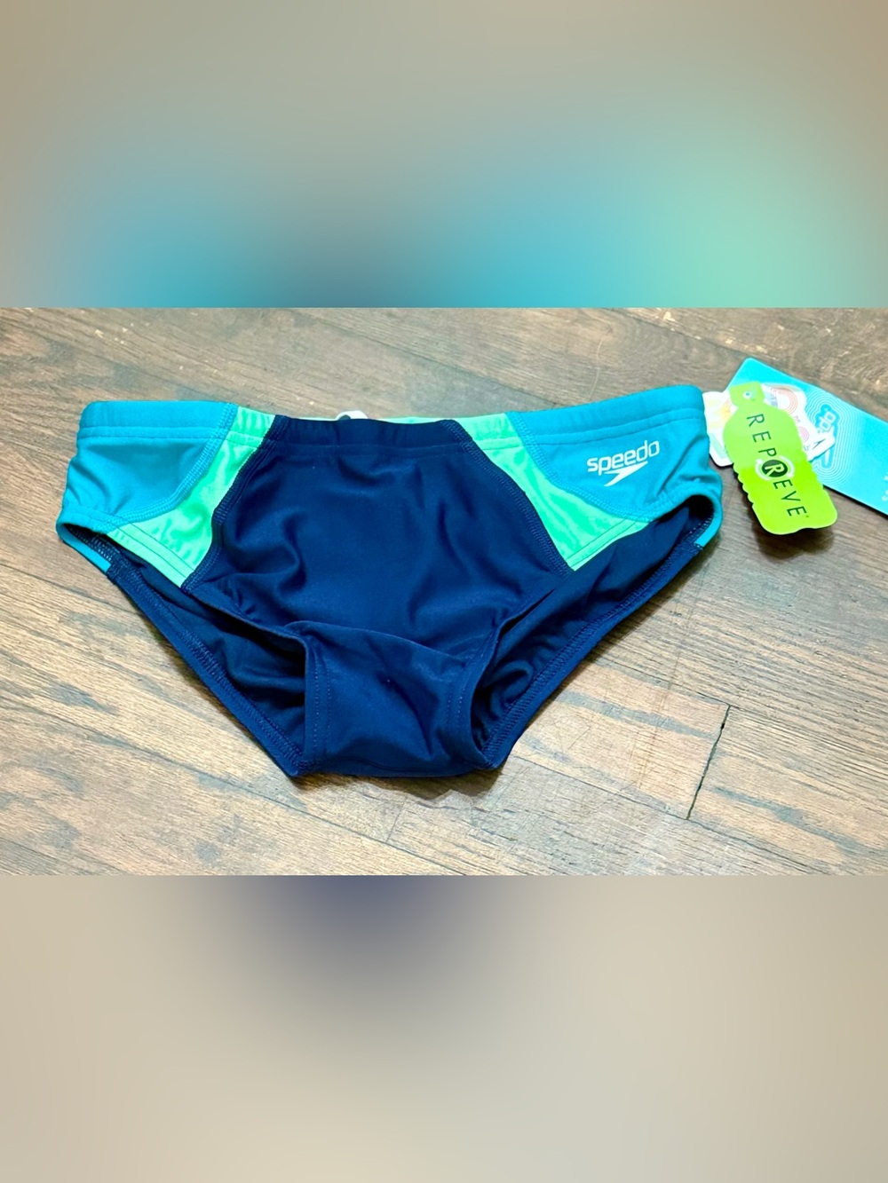 Speedo Navy with Teal Panel Men's Swim Briefs New with Tags Size 28